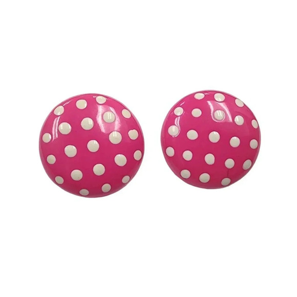 Vintage Jewelry - Vintage Pink Polka Dot Round Stud Earrings